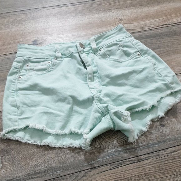 American Eagle Women Girls Jean Short Shorts Size 2 Daisy Dukes Seafoam Destress - Picture 2 of 12